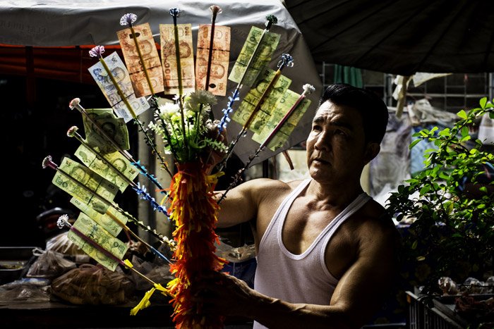 man beside a Thai Money Tree in Chiang Mai